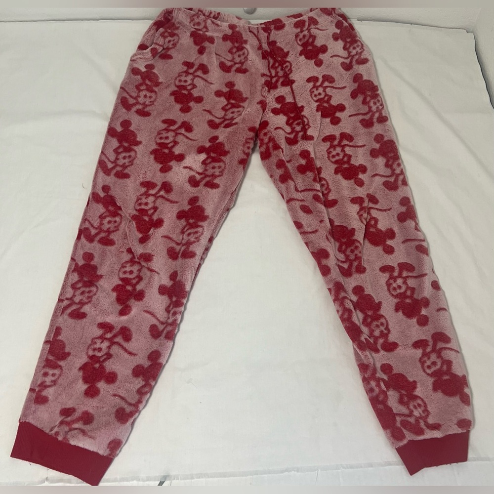 Disney Mickey Mouse Red Pink Fleece 2-Piece Pajama Lounge Set Women’s Medium - Picture 3 of 6